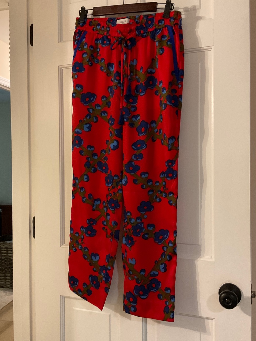 J. Crew Red Wide-Leg Floral Drawstring Pants
